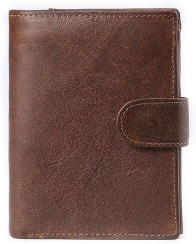 Men's Large Capacity RFID Blocking Trifold Wallet Genuine Leather Travel Design Holds Multiple Cards Coffee Brown (COFFEE) in Saudi Arabia