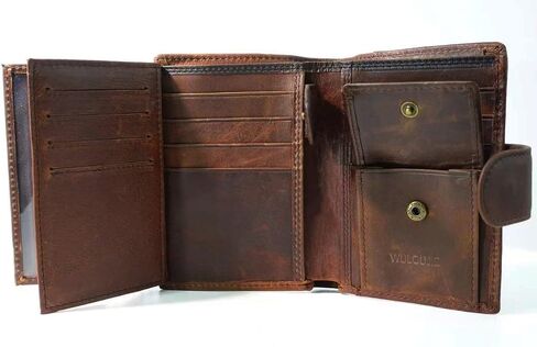 Men's Large Capacity RFID Blocking Trifold Wallet Genuine Leather Travel Design Holds Multiple Cards Coffee Brown (COFFEE) in Saudi Arabia