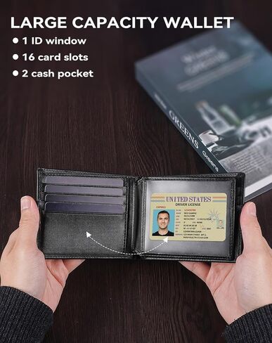 محفظة Swallowmall من الجلد الطبيعي RFID للرجال، محفظة ثنائية الطي للرجال مع 16 حامل بطاقة و1 نافذة لبطاقة الهوية هدية له in Kuwait