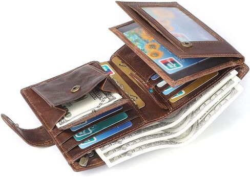 Men's Large Capacity RFID Blocking Trifold Wallet Genuine Leather Travel Design Holds Multiple Cards Coffee Brown (COFFEE) in Saudi Arabia