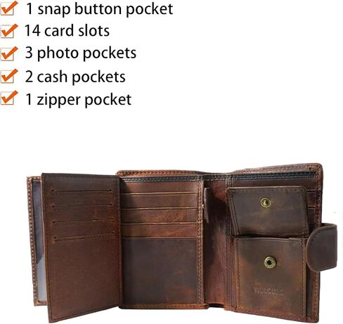 Men's Large Capacity RFID Blocking Trifold Wallet Genuine Leather Travel Design Holds Multiple Cards Coffee Brown (COFFEE) in Saudi Arabia