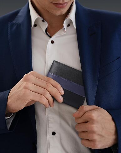 محفظة Swallowmall من الجلد الطبيعي RFID للرجال، محفظة ثنائية الطي للرجال مع 16 حامل بطاقة و1 نافذة لبطاقة الهوية هدية له in Kuwait