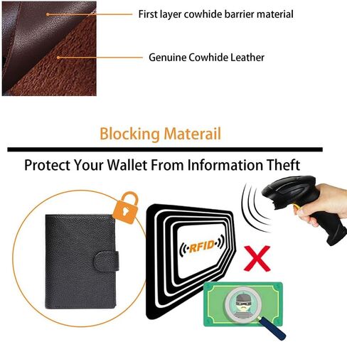 محفظة رجالية ذات سعة كبيرة بحجب RFID ثلاثية الطي من الجلد الطبيعي، تصميم للسفر يحمل بطاقات متعددة، بني داكن (قهوة) in Kuwait