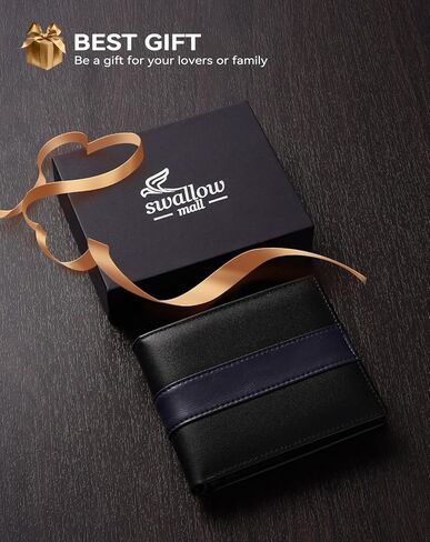 محفظة Swallowmall من الجلد الطبيعي RFID للرجال، محفظة ثنائية الطي للرجال مع 16 حامل بطاقة و1 نافذة لبطاقة الهوية هدية له in Kuwait