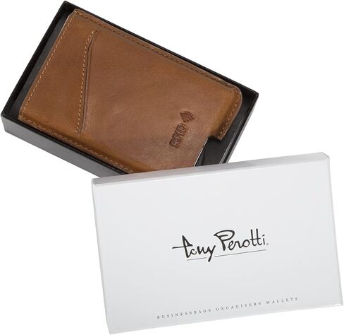 محفظة Tony Perotti من الجلد الإيطالي للرجال سريعة الوصول - محفظة RFID رفيعة للغاية مع شريط منزلق للبطاقات المنبثقة وحافظة للبطاقات - صديقة للبيئة محببة بالكامل مدبوغة بالخضروات in Kuwait