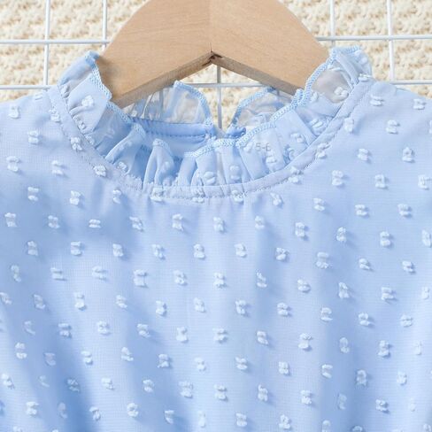 فستان بناتي مكشكش بدون أكمام منقط سويسري على شكل حرف A فستان صيفي بطيات منفوش لعمر 5-13 سنة in Kuwait