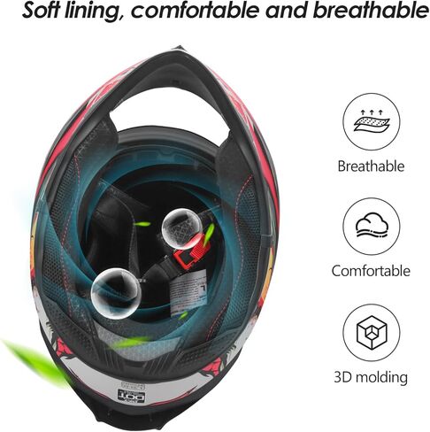 Full Face Motorcycle Helmet DOT Certified – Lightweight ABS Shell, Street Bike Model with Sunshield & Clear Visor, Ventilation System, Removable Liner for Men & Women in Kuwait