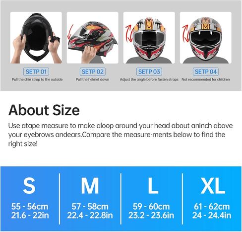 Full Face Motorcycle Helmet DOT Certified – Lightweight ABS Shell, Street Bike Model with Sunshield & Clear Visor, Ventilation System, Removable Liner for Men & Women in Kuwait
