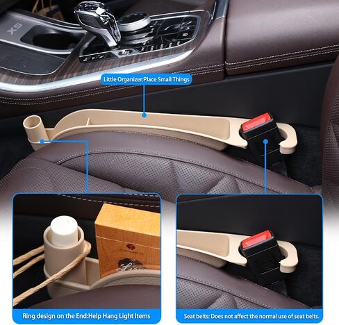 Car Seat Gap Filler,Multifunctional Seat Side Gap Filler with Hook Function &Organizer, Universal Gap Stopper Fit Car SUV Truck Fill The Gap Between Seat & Console,Set of 2 (Beige) in Kuwait