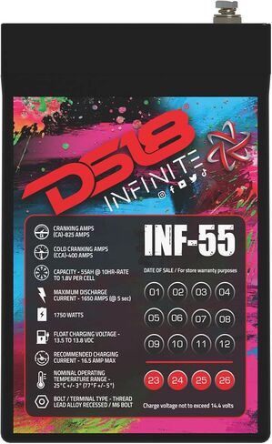 DS18 INF-55AH 1750 واط AGM خلية طاقة 12 فولت بطارية صيانة مجانية M6 محطة بولت - أداء عالي لصوت السيارة، رياضة السيارات، الدراجات النارية، جت سكي، ATV وUTV in Saudi Arabia