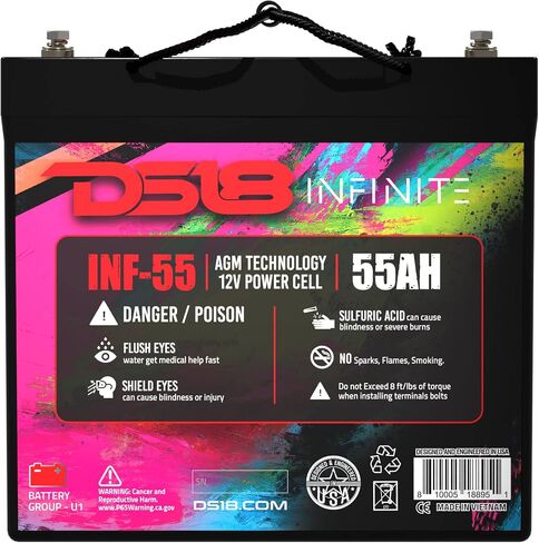 DS18 INF-55AH 1750 واط AGM خلية طاقة 12 فولت بطارية صيانة مجانية M6 محطة بولت - أداء عالي لصوت السيارة، رياضة السيارات، الدراجات النارية، جت سكي، ATV وUTV in Saudi Arabia
