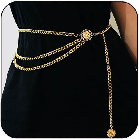Pirate Waist Chain Gold Chain Belt for Women Coin Pendant Silver Belt Chain Beach Belly Body Chains Pirate Accessories Women Fashion Waist Jewelry in Saudi Arabia