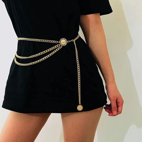 Pirate Waist Chain Gold Chain Belt for Women Coin Pendant Silver Belt Chain Beach Belly Body Chains Pirate Accessories Women Fashion Waist Jewelry in Saudi Arabia