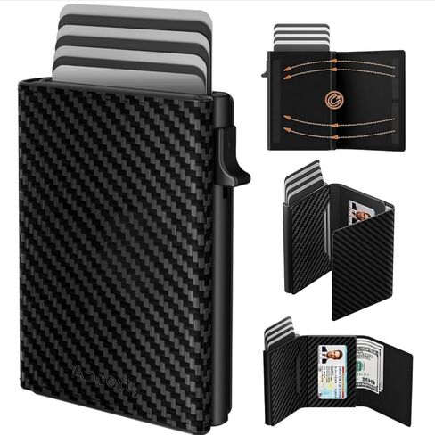 Mens Wallet Card Holder, Mens Minimalist Wallet 6-10 Cards, Slim Compact Wallet with Money Clip & ID Window, RFID Blocking Smart Pop Up Card Wallet, Metal Aluminum Credit Card Holder Bifold Wallet in Saudi Arabia