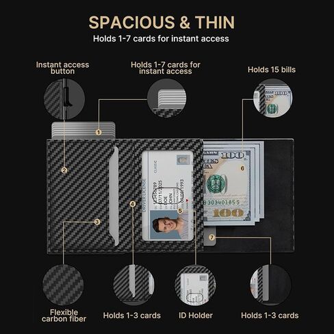 Mens Wallet Card Holder, Mens Minimalist Wallet 6-10 Cards, Slim Compact Wallet with Money Clip & ID Window, RFID Blocking Smart Pop Up Card Wallet, Metal Aluminum Credit Card Holder Bifold Wallet in Saudi Arabia