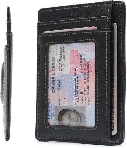 محفظة Airtag الفاخرة محفظة حامل بطاقات RFID مع حامل Airtag مدمج - محفظة بطاقات جلدية قابلة للطي بجيب أمامي رفيع وبسيط للرجال مع نافذة لبطاقة الهوية (أسود فاخر) in Saudi Arabia