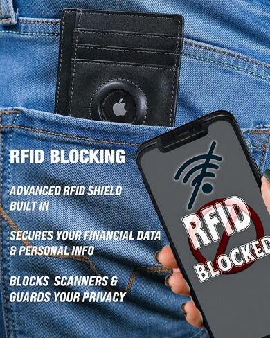 محفظة Airtag الفاخرة محفظة حامل بطاقات RFID مع حامل Airtag مدمج - محفظة بطاقات جلدية قابلة للطي بجيب أمامي رفيع وبسيط للرجال مع نافذة لبطاقة الهوية (أسود فاخر) in Saudi Arabia