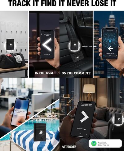 محفظة Airtag الفاخرة محفظة حامل بطاقات RFID مع حامل Airtag مدمج - محفظة بطاقات جلدية قابلة للطي بجيب أمامي رفيع وبسيط للرجال مع نافذة لبطاقة الهوية (أسود فاخر) in Saudi Arabia