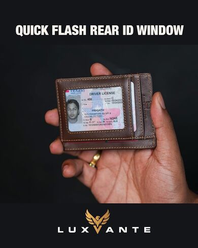 محفظة Airtag الفاخرة محفظة حامل بطاقات RFID مع حامل Airtag مدمج - محفظة بطاقات جلدية قابلة للطي بجيب أمامي رفيع وبسيط للرجال مع نافذة لبطاقة الهوية (أسود فاخر) in Kuwait