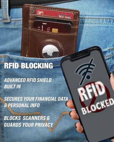 محفظة Airtag الفاخرة محفظة حامل بطاقات RFID مع حامل Airtag مدمج - محفظة بطاقات جلدية قابلة للطي بجيب أمامي رفيع وبسيط للرجال مع نافذة لبطاقة الهوية (أسود فاخر) in Kuwait