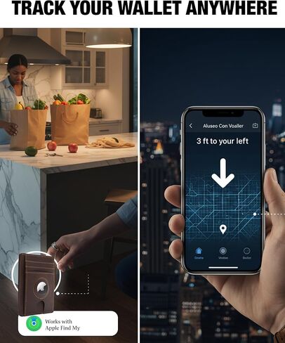 محفظة Airtag الفاخرة محفظة حامل بطاقات RFID مع حامل Airtag مدمج - محفظة بطاقات جلدية قابلة للطي بجيب أمامي رفيع وبسيط للرجال مع نافذة لبطاقة الهوية (أسود فاخر) in Kuwait