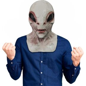 Alien Mask, Scary Latex UFO ET Dress Up Costume Head Masks for Halloween Cosplay Party Props - Grey in Saudi Arabia