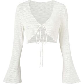 سترة SHENHE النسائية بأكمام جرس وربطة أمامية خفيفة الوزن ومقصوصة من بوليرو in Kuwait