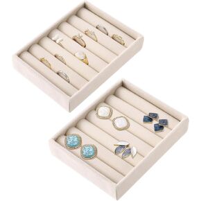 2 PCS Small Jewelry Tray Ring Holder Display Velvet Ring Organizer Jewelrys Organizer Stands for Jewelry Box, Drawer, Dresser(4.92 x 3.74 x 0.98in) in Kuwait
