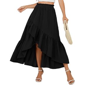Bsubseach Women Asymmetrical Skirt High Waisted Wrap Maxi Skirt Tiered High Low Skirts Flowy Ruffle Midi Skirts with Slit in Saudi Arabia