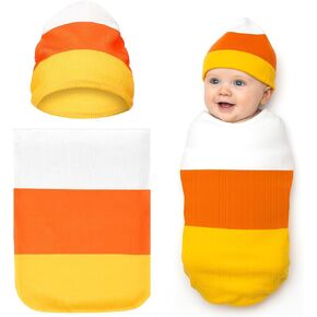 2 Pcs Halloween Candy Corn Costume Set for Infant Candy Corn Crochet Baby Swaddle for Newborn Baby Boys Girls Halloween Cosplay Photography Supplies Photo Props in Kuwait