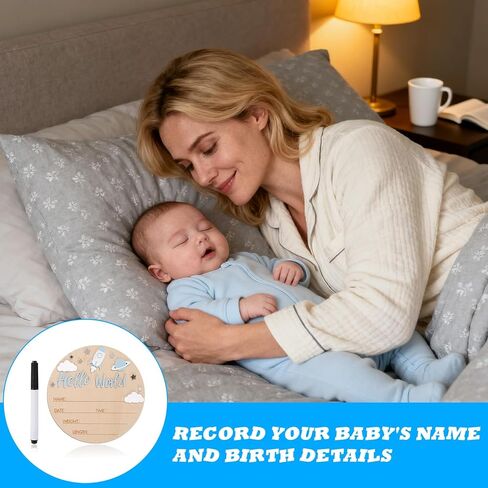 لافتة إعلان Hello World Baby، لافتة ولادة خشبية لحديثي الولادة مقاس 5.9 بوصة مع قلم صاروخ وكوكب ديكور مستشفى الحضانة صور دعامة ولوحة ترحيب تذكارية للأولاد والبنات حديثي الولادة in Kuwait