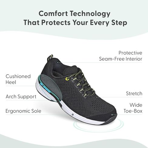 Orthofeet Women's Coral Walking Shoe, Athletic, Black, 9 X-Wide in Saudi Arabia