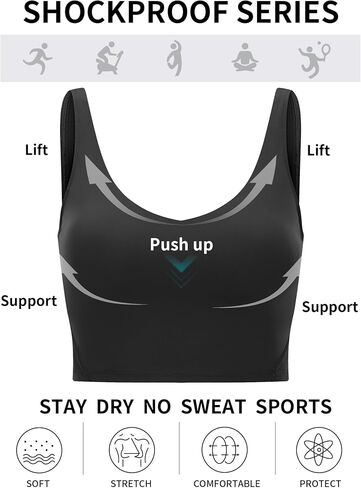 Womens' Sports Bra Longline Wirefree Padded with Medium Support, Sports Bras for Women, Workout Crop Tank Tops Padded in Saudi Arabia