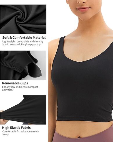 Womens' Sports Bra Longline Wirefree Padded with Medium Support, Sports Bras for Women, Workout Crop Tank Tops Padded in Saudi Arabia