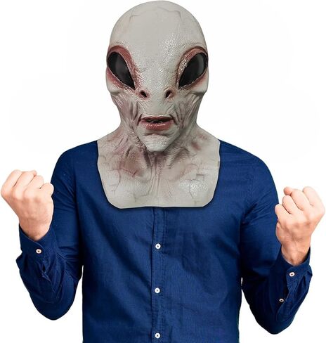 Alien Mask, Scary Latex UFO ET Dress Up Costume Head Masks for Halloween Cosplay Party Props - Grey in Saudi Arabia