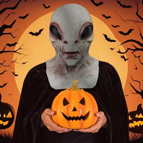 Alien Mask, Scary Latex UFO ET Dress Up Costume Head Masks for Halloween Cosplay Party Props - Grey in Saudi Arabia