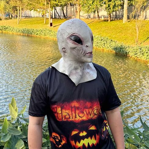 Alien Mask, Scary Latex UFO ET Dress Up Costume Head Masks for Halloween Cosplay Party Props - Grey in Saudi Arabia