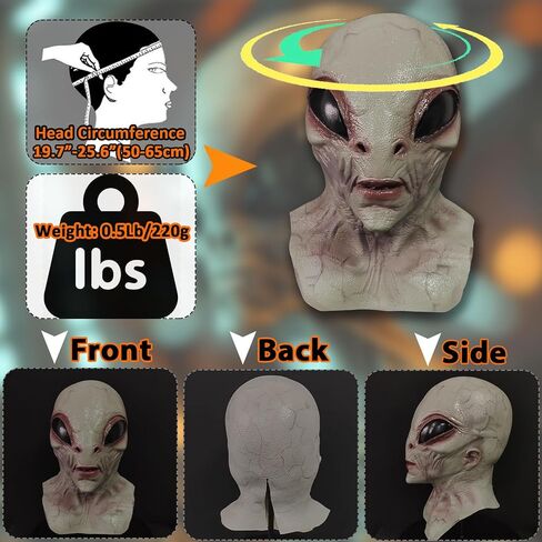Alien Mask, Scary Latex UFO ET Dress Up Costume Head Masks for Halloween Cosplay Party Props - Grey in Saudi Arabia