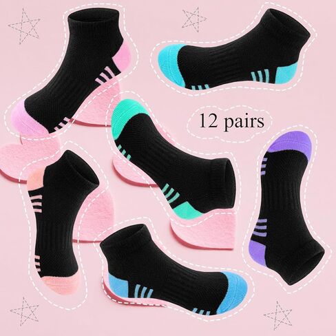 Bemeol Girls Socks 12 Pairs Kids Ankle Athletic Cotton Sports Low Cut Socks for Girl in Saudi Arabia