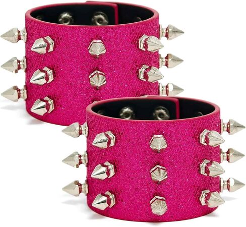 2PCS Studded Bracelet Punk Spiked Wristband Goth Wide Strap Leather Bracelets for Men Women in Kuwait
