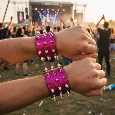 2PCS Studded Bracelet Punk Spiked Wristband Goth Wide Strap Leather Bracelets for Men Women in Kuwait