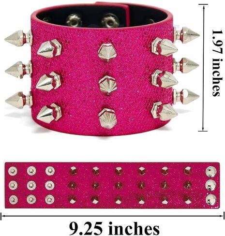 2PCS Studded Bracelet Punk Spiked Wristband Goth Wide Strap Leather Bracelets for Men Women in Kuwait