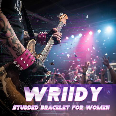 2PCS Studded Bracelet Punk Spiked Wristband Goth Wide Strap Leather Bracelets for Men Women in Kuwait