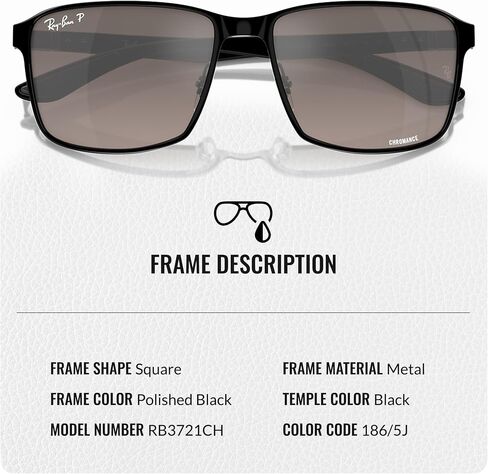 Ray-Ban RB3721CH CHROMANCE Square Shaped Sunglasses for Men & Women with Official RAYBAN Eyewear Kit in Saudi Arabia