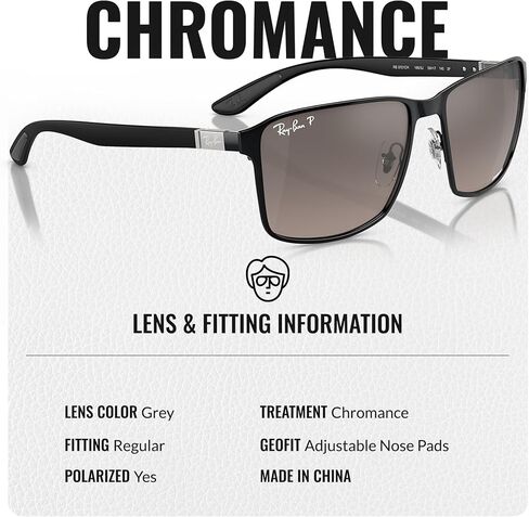 Ray-Ban RB3721CH CHROMANCE Square Shaped Sunglasses for Men & Women with Official RAYBAN Eyewear Kit in Saudi Arabia