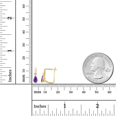 أقراط هاجي من الذهب عيار 14 قيراط مقاس 11x5 ملم على شكل كمثرى طبيعية للنساء | 5x3mm جوهرة قطع الكمثرى | أقراط هوجي هوب من الياقوت الأبيض مقاس 2 مم للنساء in Saudi Arabia