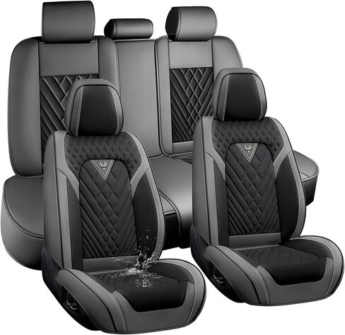 أغطية مقاعد السيارة مناسبة لسيارة شيفروليه تشيفي بليزر EV 2024، أغطية مقاعد جلدية فاخرة مقاومة للماء ومقاومة للتآكل وغطاء حماية للمقعد وسائد مقاعد السيارات (أمامي، أسود غاري) in Kuwait