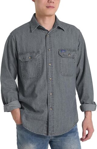HISEA Mens Denim Shirt Long Sleeve Jean Work Shirts Regular Fit Button Down Shirts with Pockets in Saudi Arabia