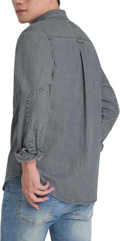 HISEA Mens Denim Shirt Long Sleeve Jean Work Shirts Regular Fit Button Down Shirts with Pockets in Saudi Arabia