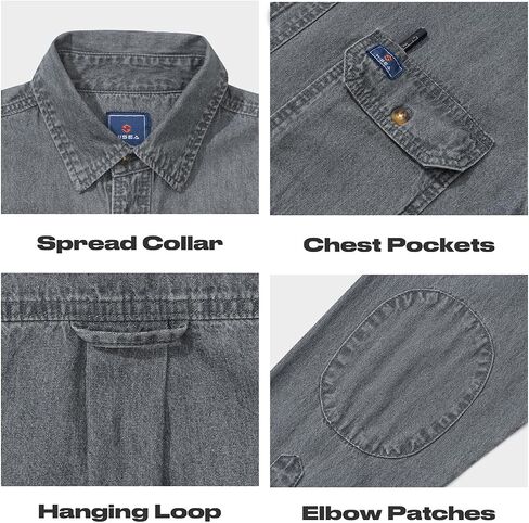 HISEA Mens Denim Shirt Long Sleeve Jean Work Shirts Regular Fit Button Down Shirts with Pockets in Saudi Arabia